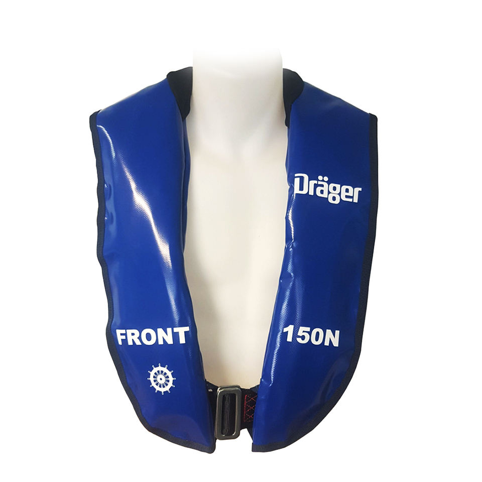SG05491 Dräger 150N SOLAS Flexiwing Life Jacket The Dräger 150 Life Jacket has been designed as a dual purpose Emergency Abandonment or Constant Wear lifejacket. The low profile design allows the wearer unrestricted movement and full forward and downward vision.