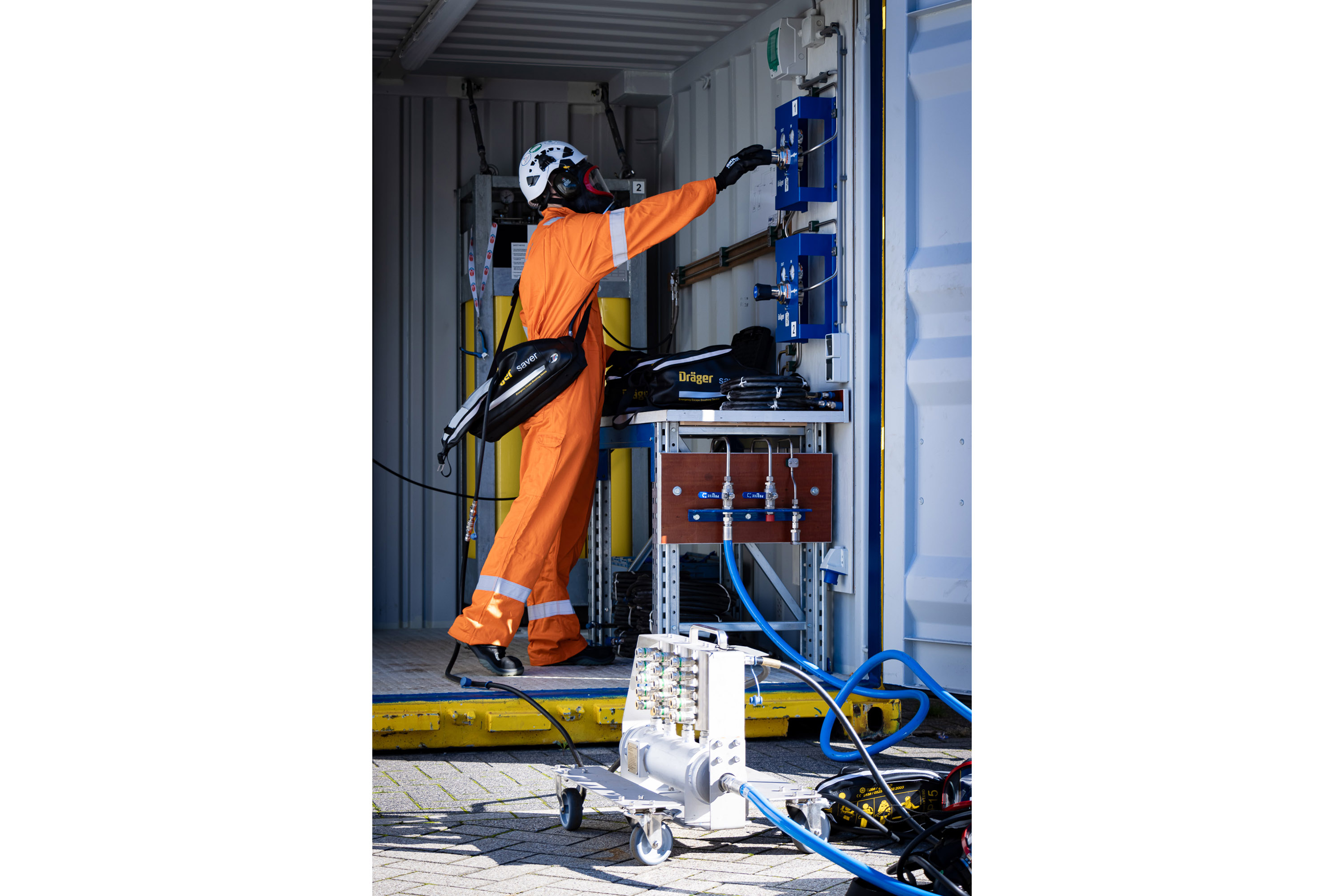 Technician working container