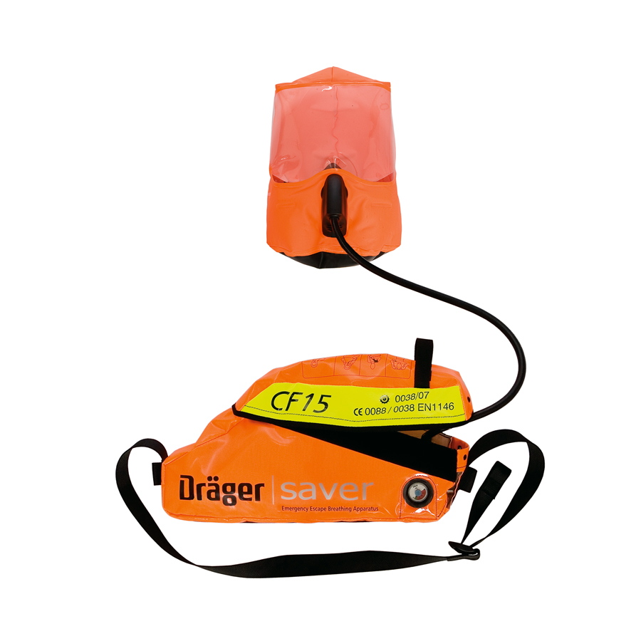 3359735 Dräger Saver CF - Vluchtmiddel met ademluchtcilinder Het Dräger Saver CF ademluchtvluchttoestel met constante luchtﬂow maakt het mogelijk om veilig, effectief en gemakkelijk te evacueren uit gevaarlijke omgevingen. Dit ademluchttoestel met overdrukhoofdkap is eenvoudig aan te trekken, werkt automatisch en het gebruik ervan vereist minimale training.