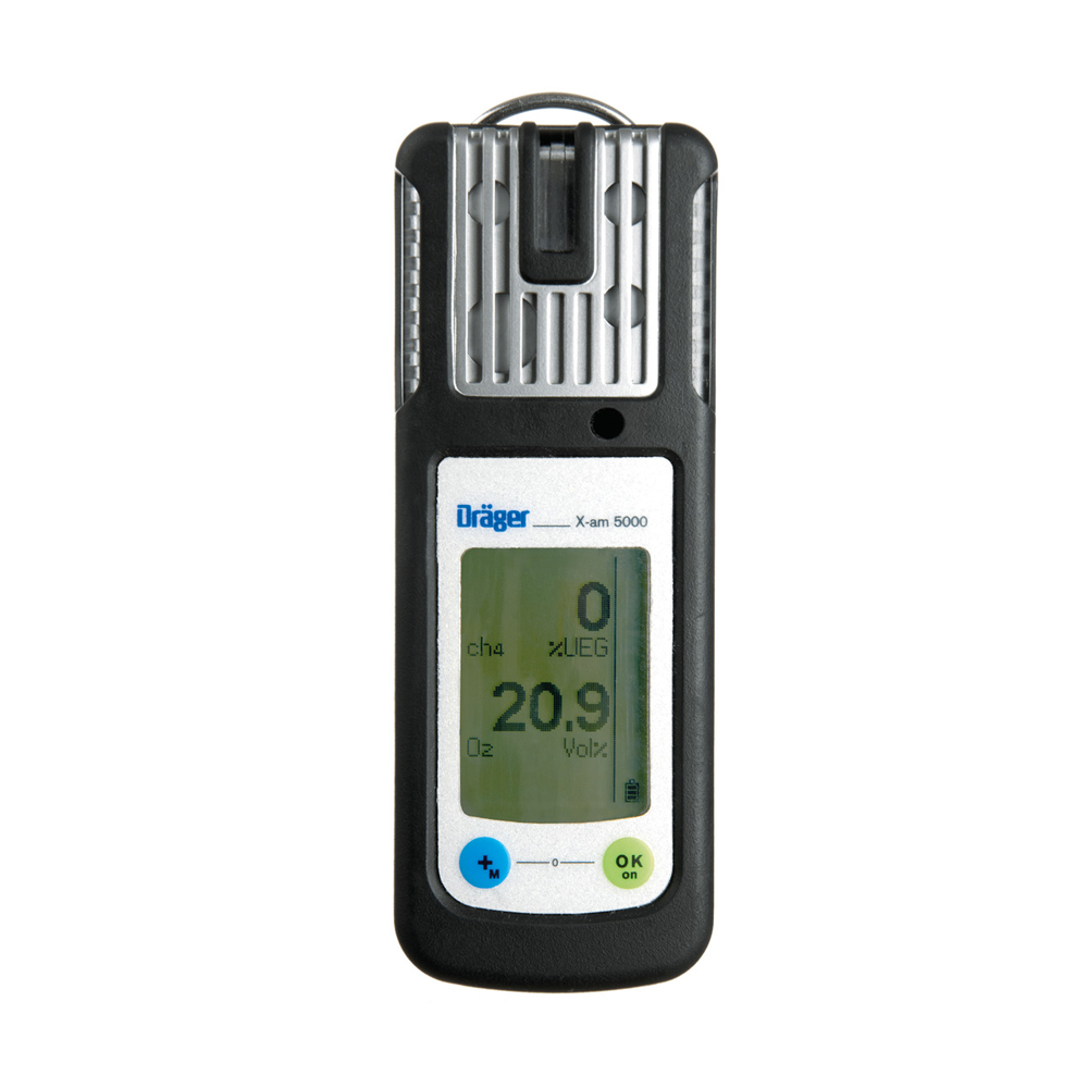 8320088 Dräger X-am&reg; 5000 The Dräger X-am 5000 belongs to a new generation of gas detectors, developed especially for personal monitoring applications. This 1 to 5-gas detector reliably measures combustible gases and vapors as well as O2 and harmful concentrations of O3, Cl2, CO, CO H2-CP, CO2, H2, H2S, HCN, NH3, NO, NO2, PH3, SO2, COCl2, organic vapors, Odorant and Amine.
