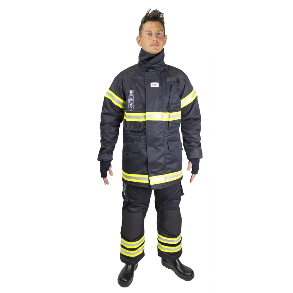 SG03706 Dräger Aramid Fireman's Suit Dräger would like to present its new line of firefighting clothes designed to the highest standards with one thing in mind: the firefighter. The new suit is the result of a close study of technical key features and usability of suits that are currently available in the market: the suit has been improved on eight key features as compared to the most readily available suits. Providing a safe barrier &quot;between human will and fire's forces&quot;.