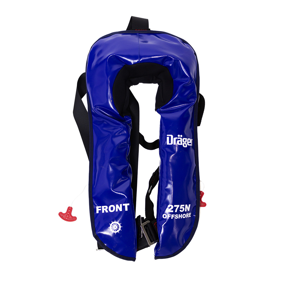 SG05493 Dräger 275N SOLAS Interlock Offshore Life Jacket The SOLAS approved Dräger 275 lifejacket in durable Nylon fabric has been designed for use as a combined working/ abandonment life jacket. This incredible lightweight and comfortable to wear life jacket design gives excellent neck and head support which is particularly vital for an unconscious wearer.