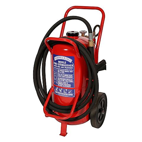 SG00252 Norfolk Powder Wheeled Extinguisher 50 kgs ABC (cartridge) Wheeled fire extinguishers are being used to extinguish large fires and during situations in which portable fire extinguishers are not sufficient for a fire to extinguish. Its sturdy construction and versatility make the mobile extinguisher rapidly deployed and operated by one person.